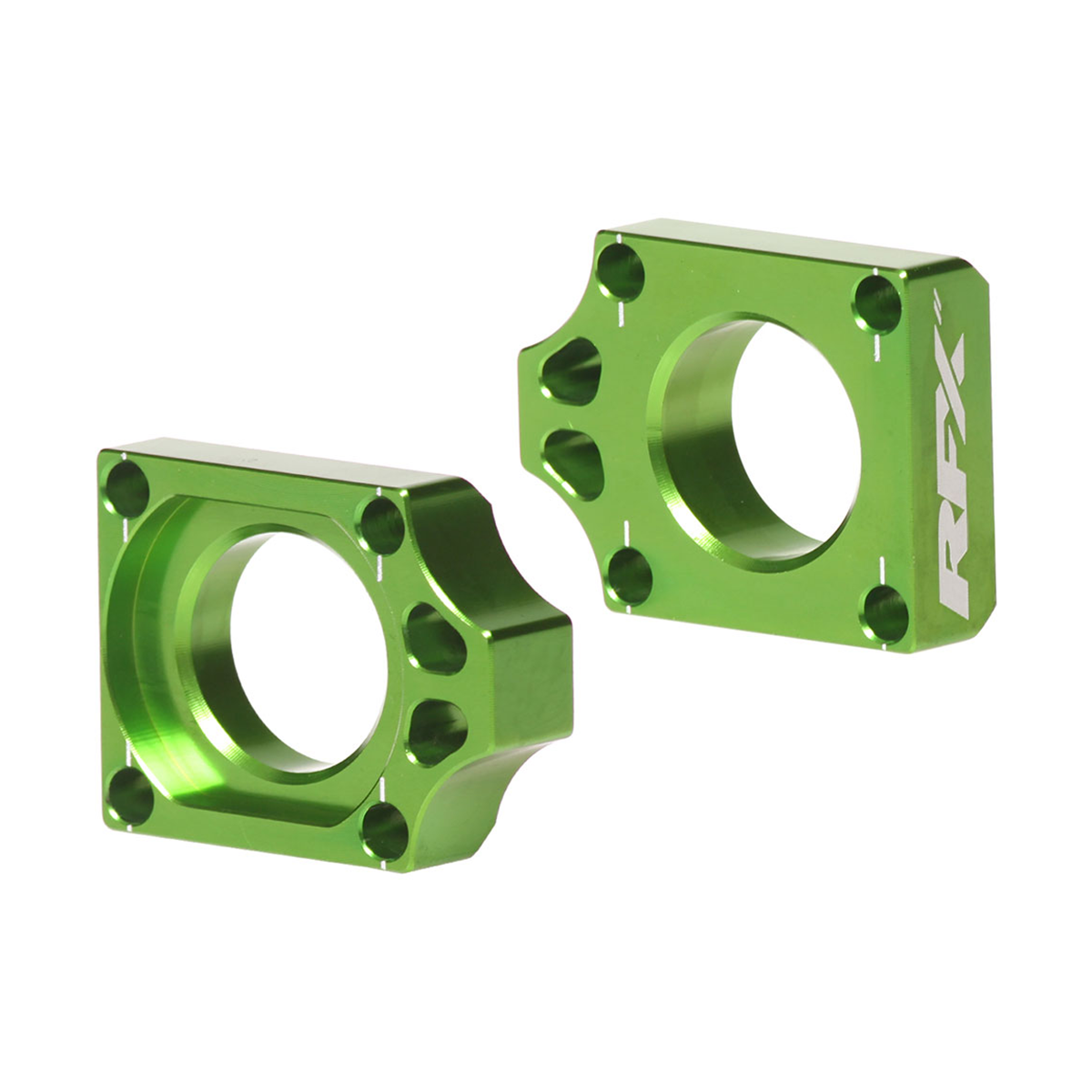 RFX Pro Rear Axle Adjuster Blocks Green Kawas KXF250 04-16 KXF450 05-15 KLX450 08-14 KX125/250 03-08 Green
