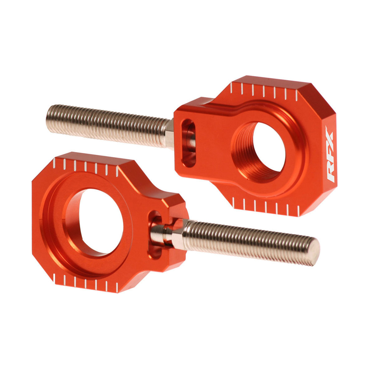 RFX Pro Rear Axle Adjuster Blocks KTM SX/SXF 125-450 23-25 EXC 24-25 Orange