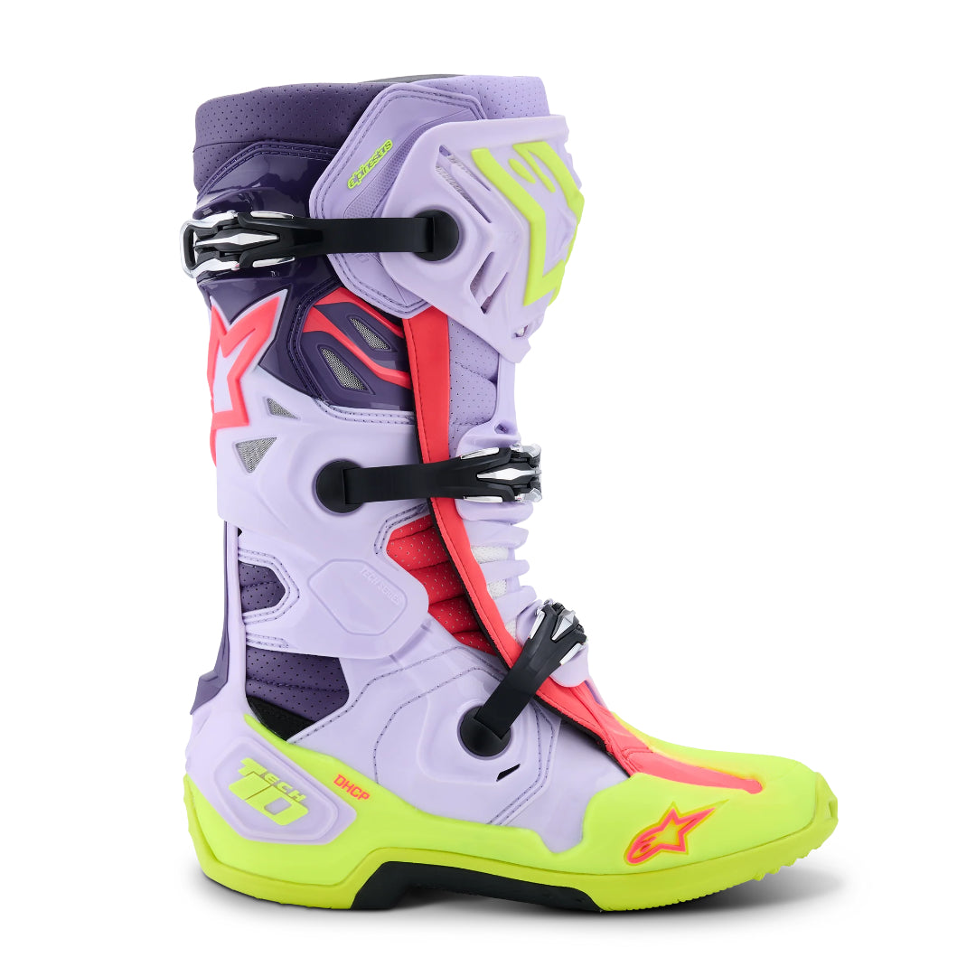 Alpinestars Tech 10 Supervented Motocross Boots Purple/Yellow Fluo/Diva Pink