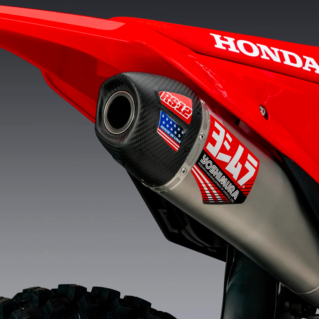 Yoshimura RS-12 Full Exhaust System Honda CRF250R / RX 2025-2026 (S.Steel/S.Steel/Carbon Cap)