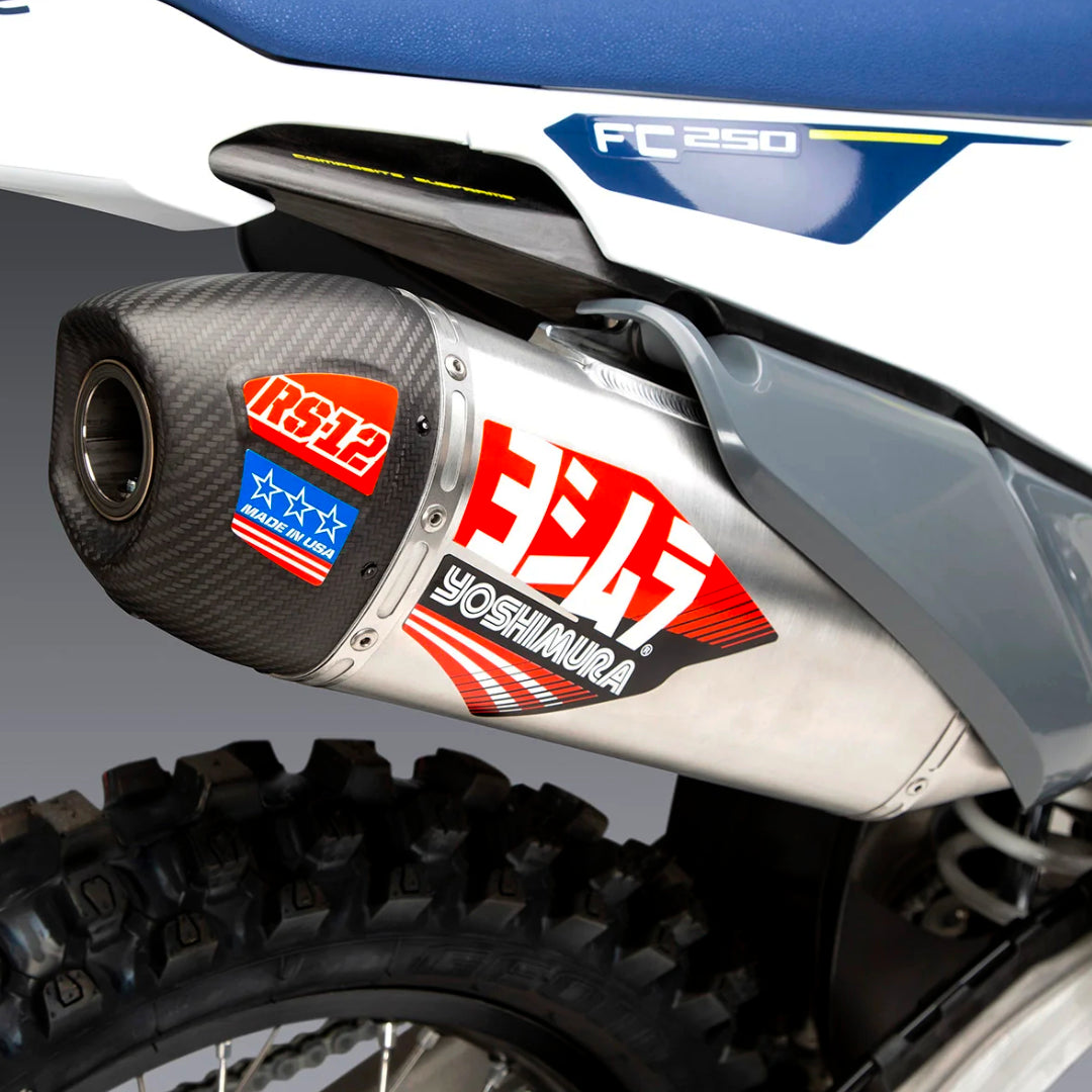 Yoshimura RS-12 Full Exhaust System KTM SXF250/350 19-22 Husky FC250/350 19-22 GasGas MC250F 2021 (S.Steel/Alu/Carbon Cap)