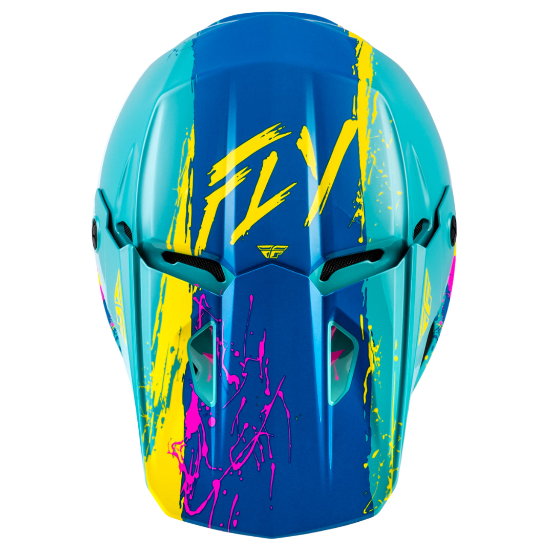 Fly Racing YOUTH Kinetic Drip MX Helmet Turquoise/Pink/Yellow
