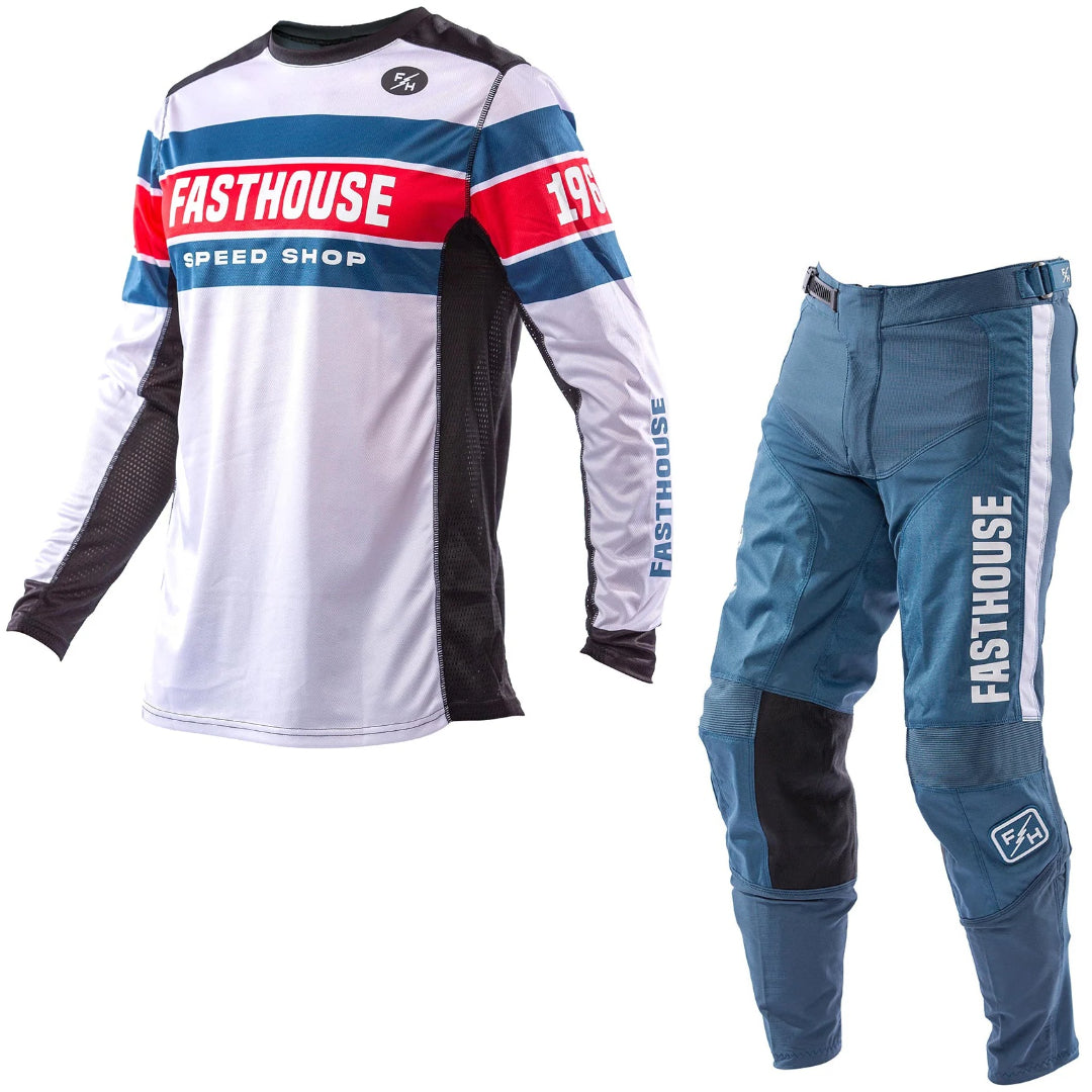Fasthouse Grindhouse Analogue MX Kit Combo - White/Black/ Vintage Blue