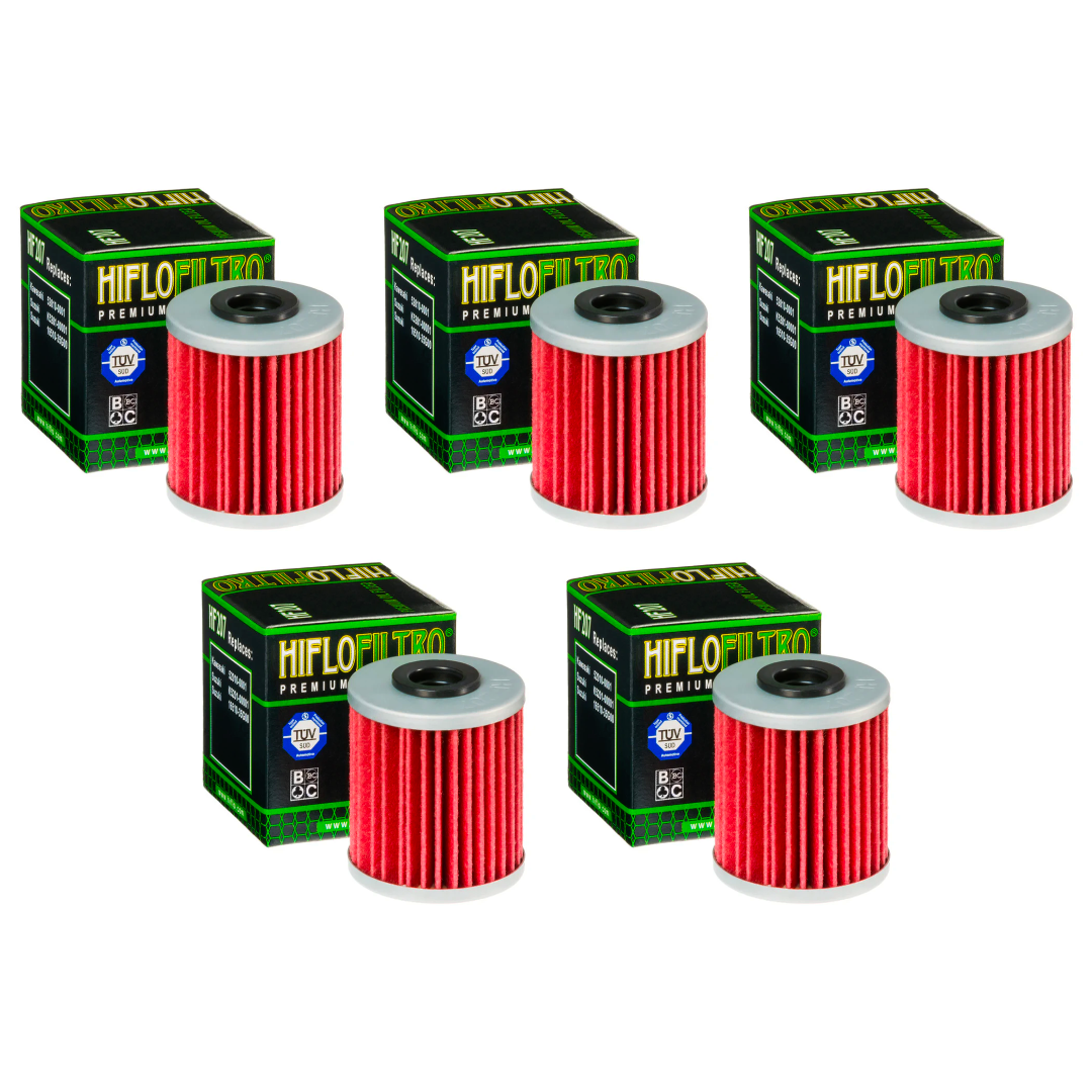 5 x HiFlo HF207 Oil Filter Kawasaki KXF250 04-24, KXF450 16-24, Suzuki RMZ250 04-24, RMZ450 06-24