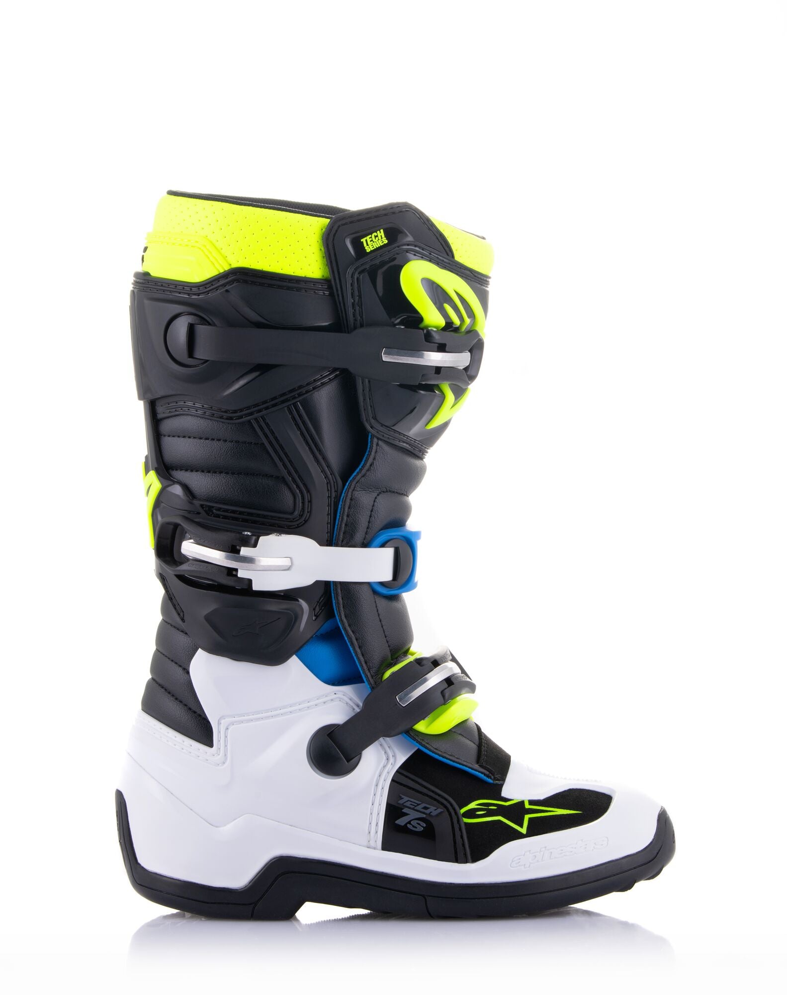 Alpinestars Tech 7s YOUTH Motocross Boots Black/Enamel Blue/Yellow Fluo
