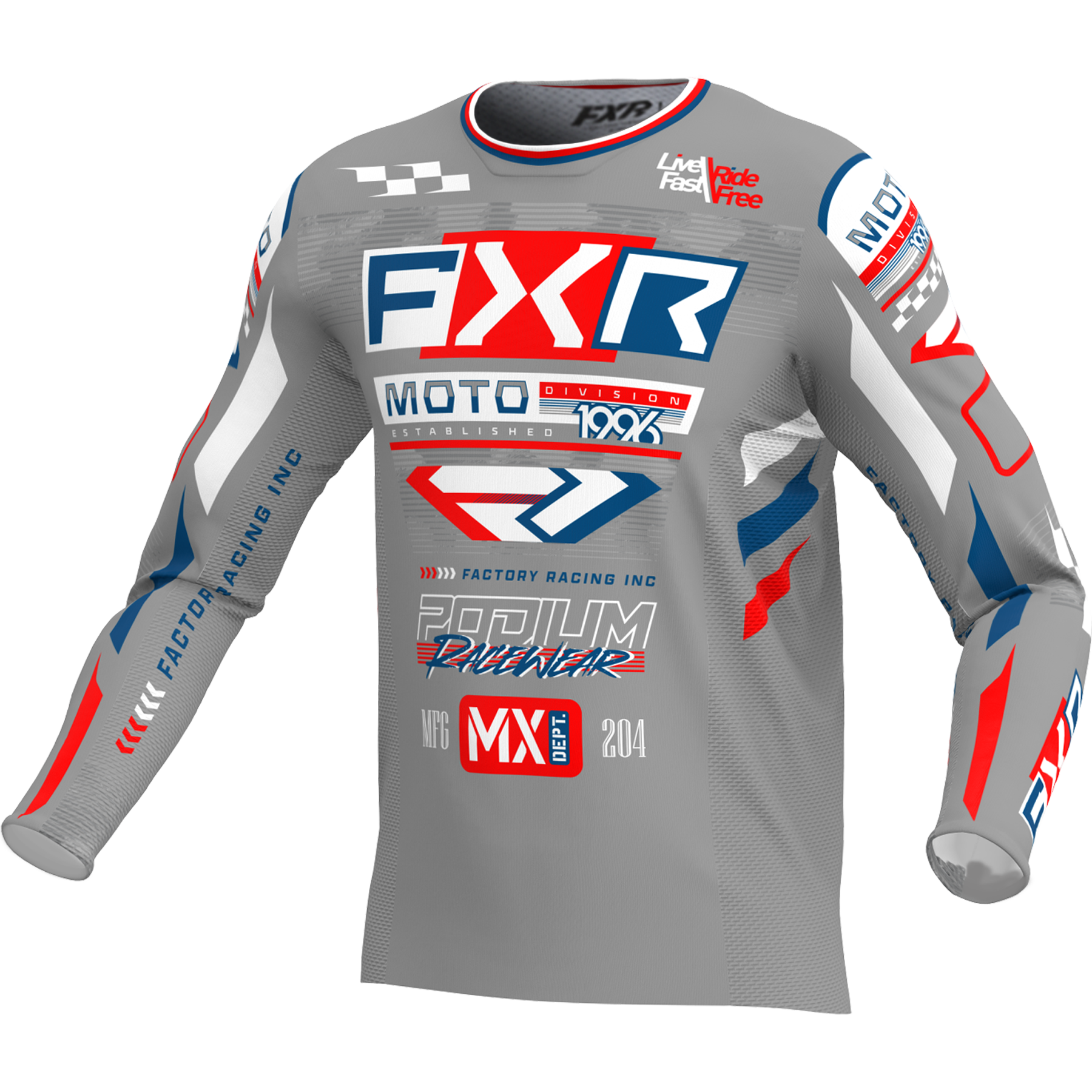 FXR Podium Gladiator MX Jersey 2025.5 Grey/White/Red