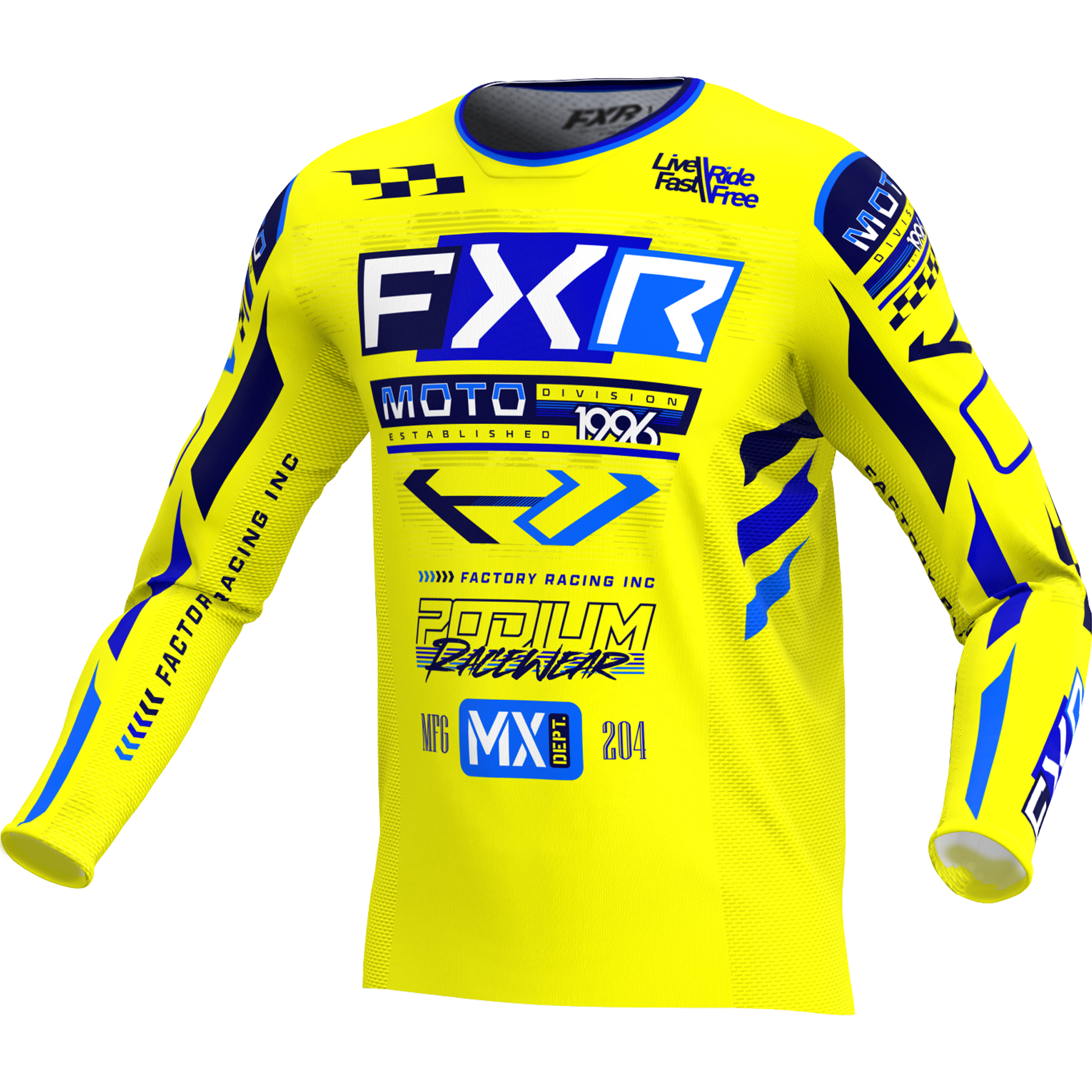 FXR Podium Gladiator MX Jersey 2025.5 Yellow/Navy/Blue