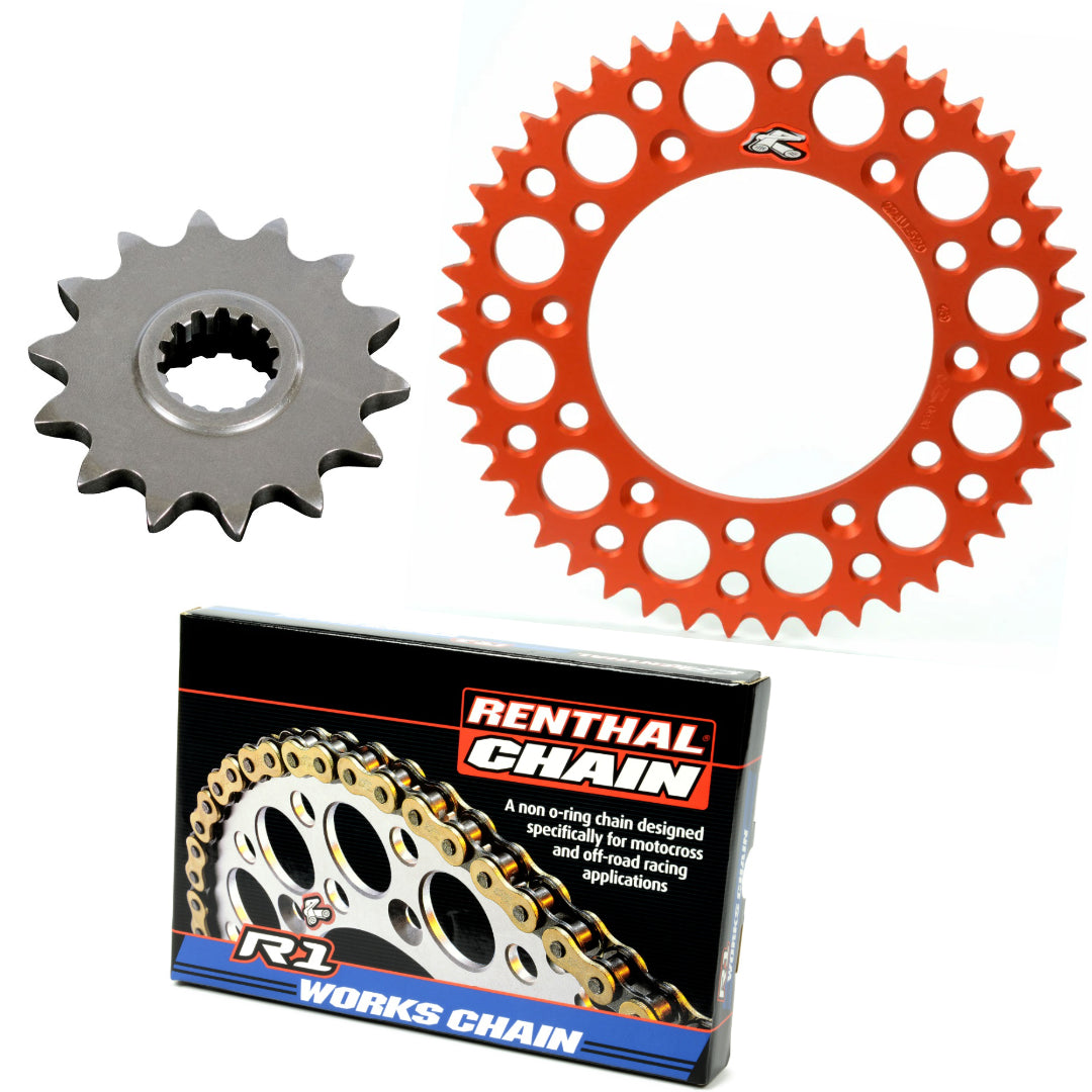 Renthal Chain And Sprocket Kit Ally KTM SX 60/65 98-23, Husky TC65 17-23, Gas Gas MC85 21-23 Orange