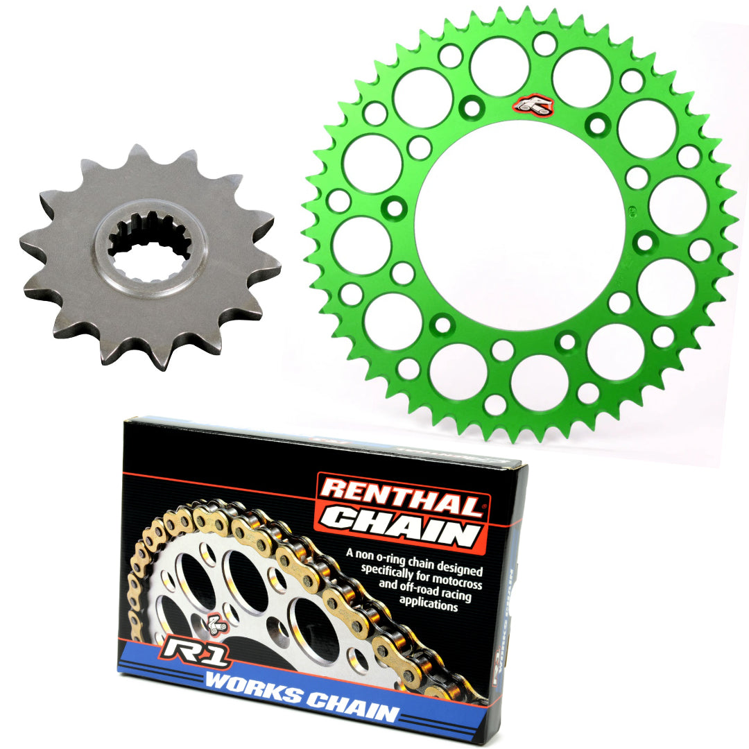 Renthal Chain And Sprocket Kit Ally Kawasaki KX 250 1999-2008 Green