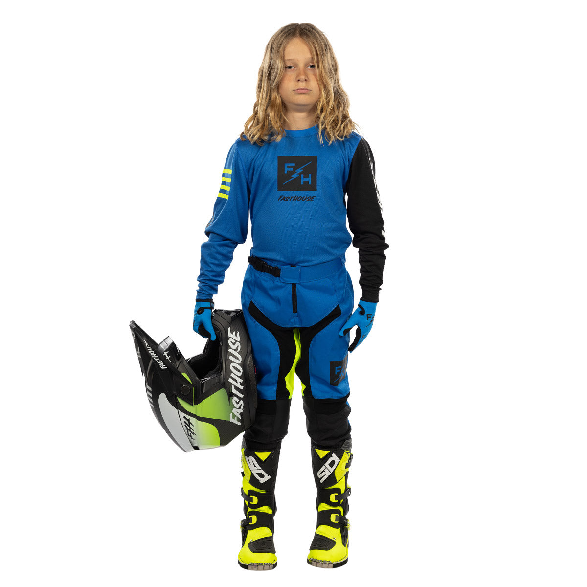 Fasthouse Carbon Echo Youth MX Pant - Electric Blue/High Viz