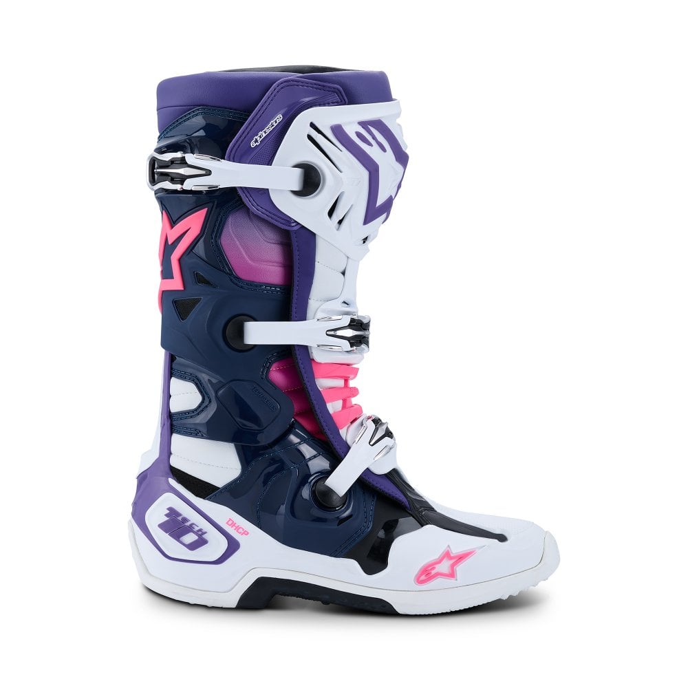 Alpinestars Tech 10 Motocross Boots White/Violet/Navy Blue/Pink Fluo