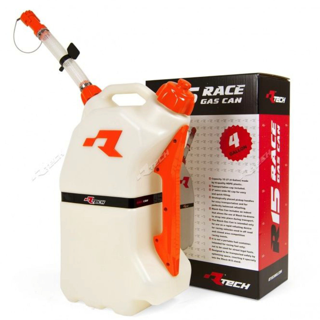 Rtech R15 Fuel Can 15 Litre With Flexible Hose Spout Clear/Orange