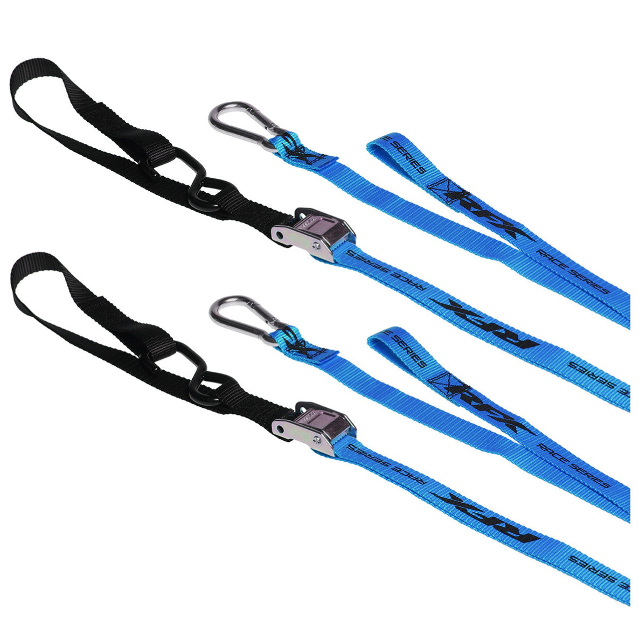 RFX Tie Downs Blue/Black with extra loop and carabiner clip