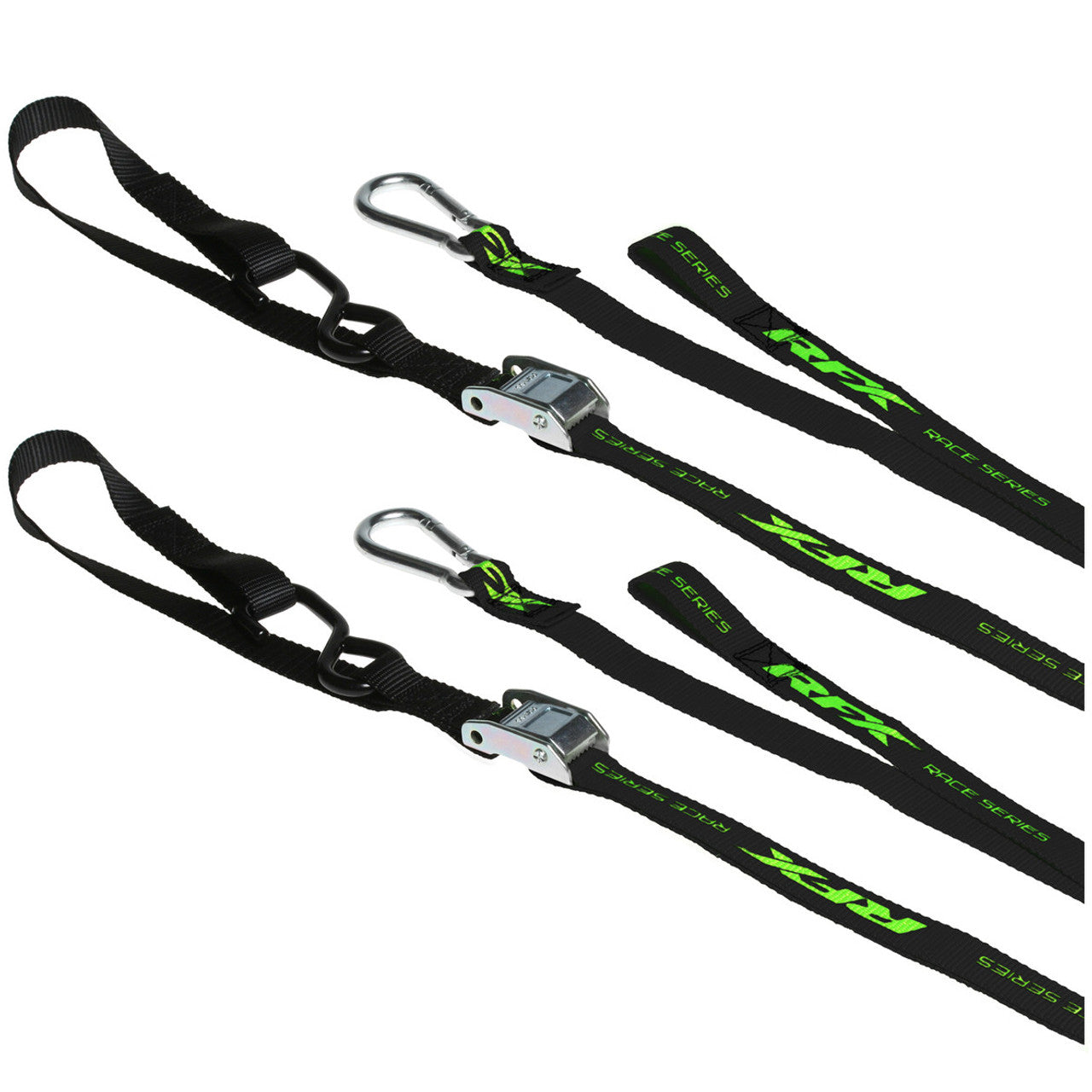 RFX Tie Downs Black/Hi-Viz LE with extra loop and carabiner clip