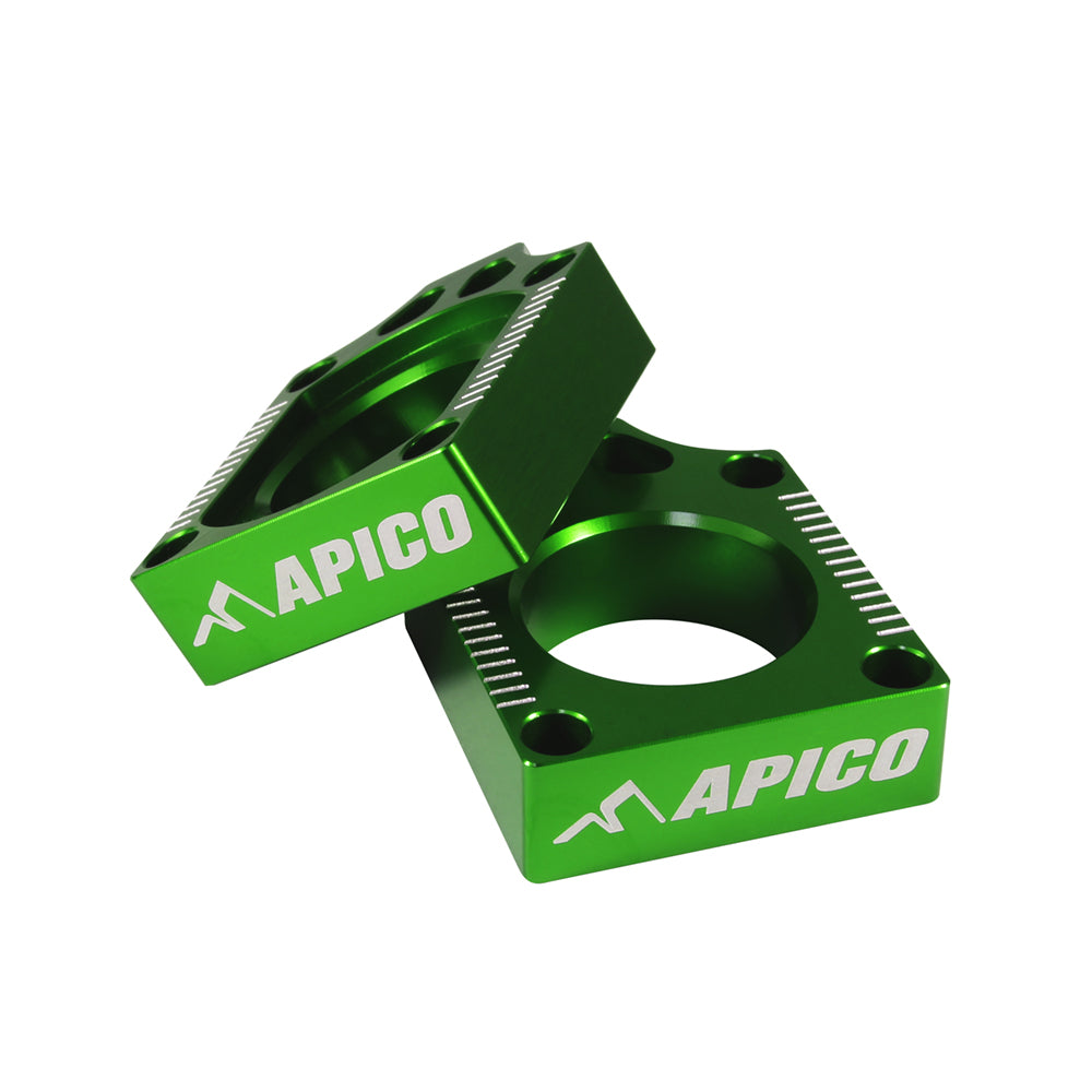 Apico Rear Axle Block KAWASAKI KX125-250 03-08, KX250F/450F 04-23, KX250XC/450XC 21-23 Green