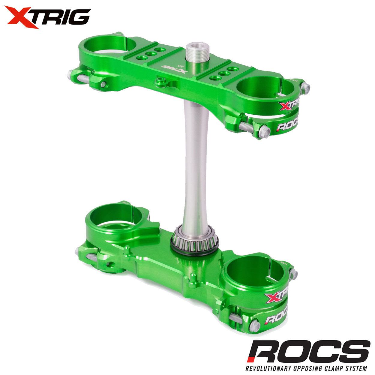 Xtrig Rocs Tech Triple Clamps Green Kawasaki KXF250 13-20 KXF450 13-18 (OS 23mm)
