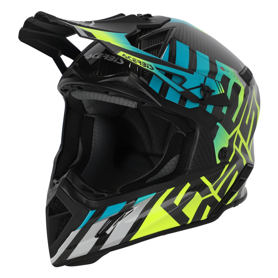 Acerbis Steel Carbon MX Helmet Glossy Turquoise/Fluo Yellow