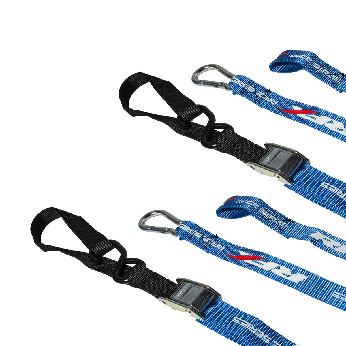RFX Race Series 1.0 Tie Downs with extra loop and carabiner clip Blue/White