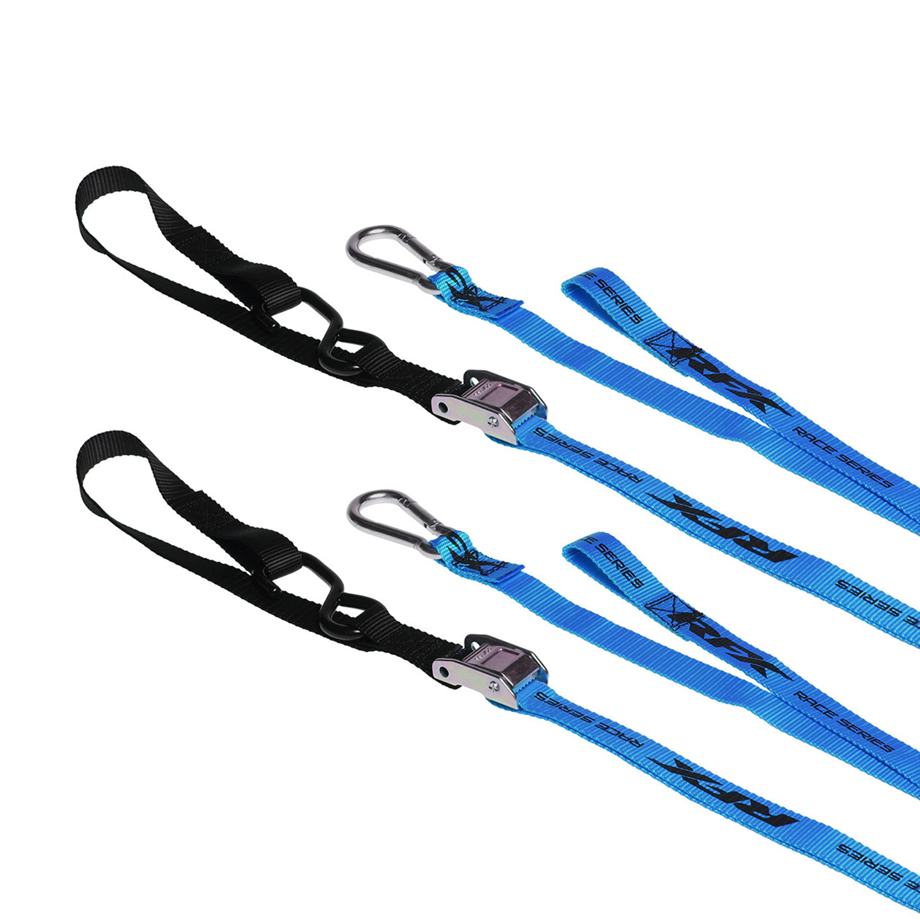 RFX Race Series 1.0 Tie Downs with extra loop and carabiner clip Blue/Black