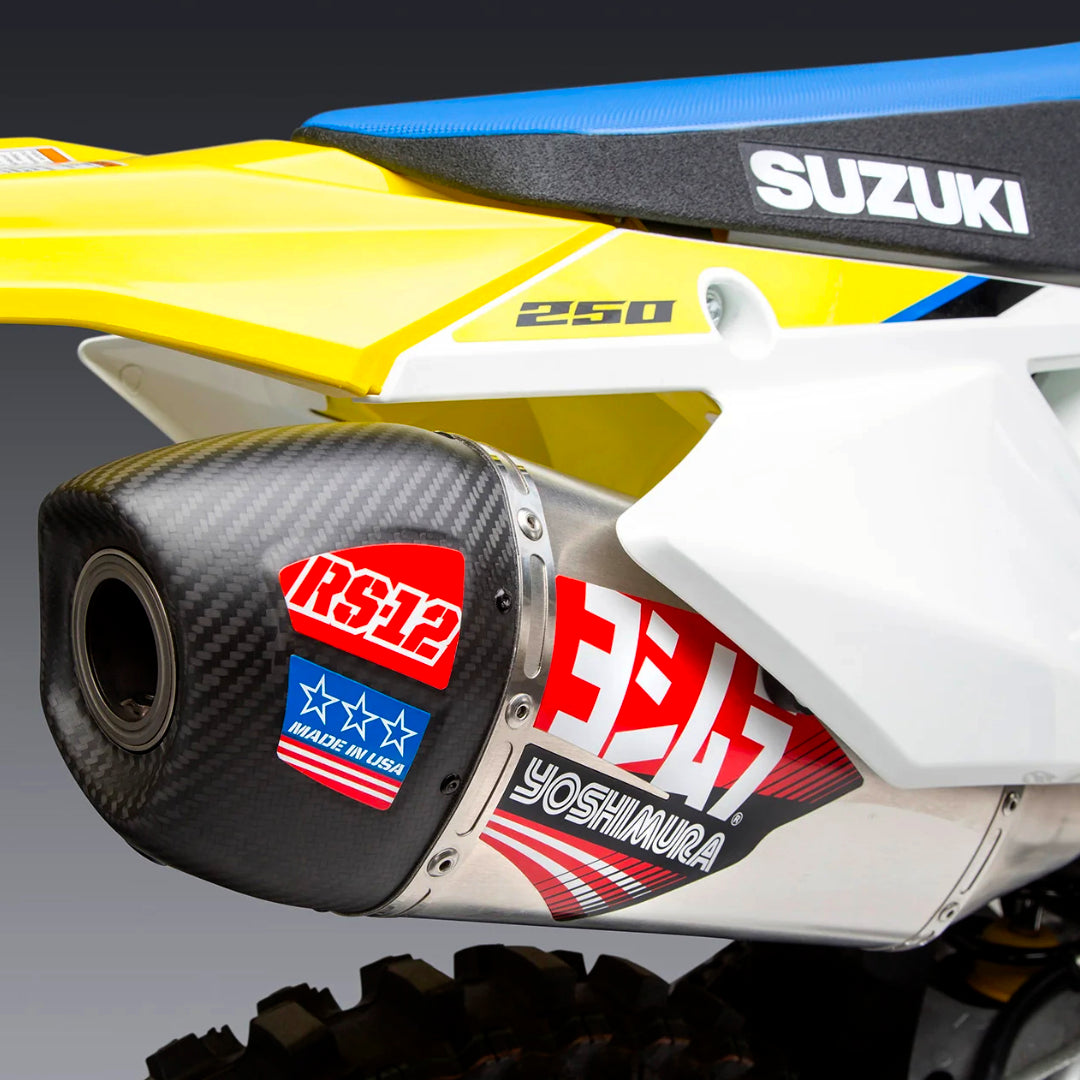 Yoshimura RS-12 Full Exhaust System Suzuki RM-Z250 2019-2023 (S.Steel/Alu/Carbon Cap) Suzuki RM-Z250 2019-2023