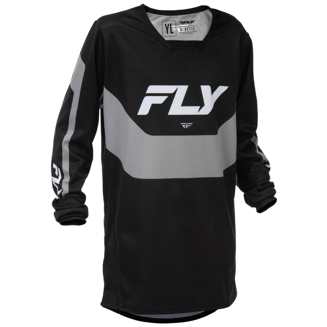 Fly Kinetic 2026 Youth MX Jersey Black/Grey