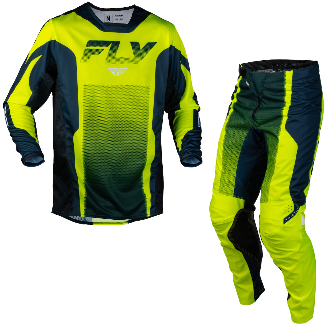 Fly Racing Kinetic Fade 2027 MX Kit Combo Hi-Vis/Navy/White