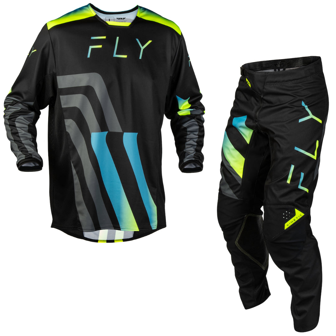 Fly Racing Kinetic Volt 2027 MX Kit Combo Black/Grey/Teal/Yellow
