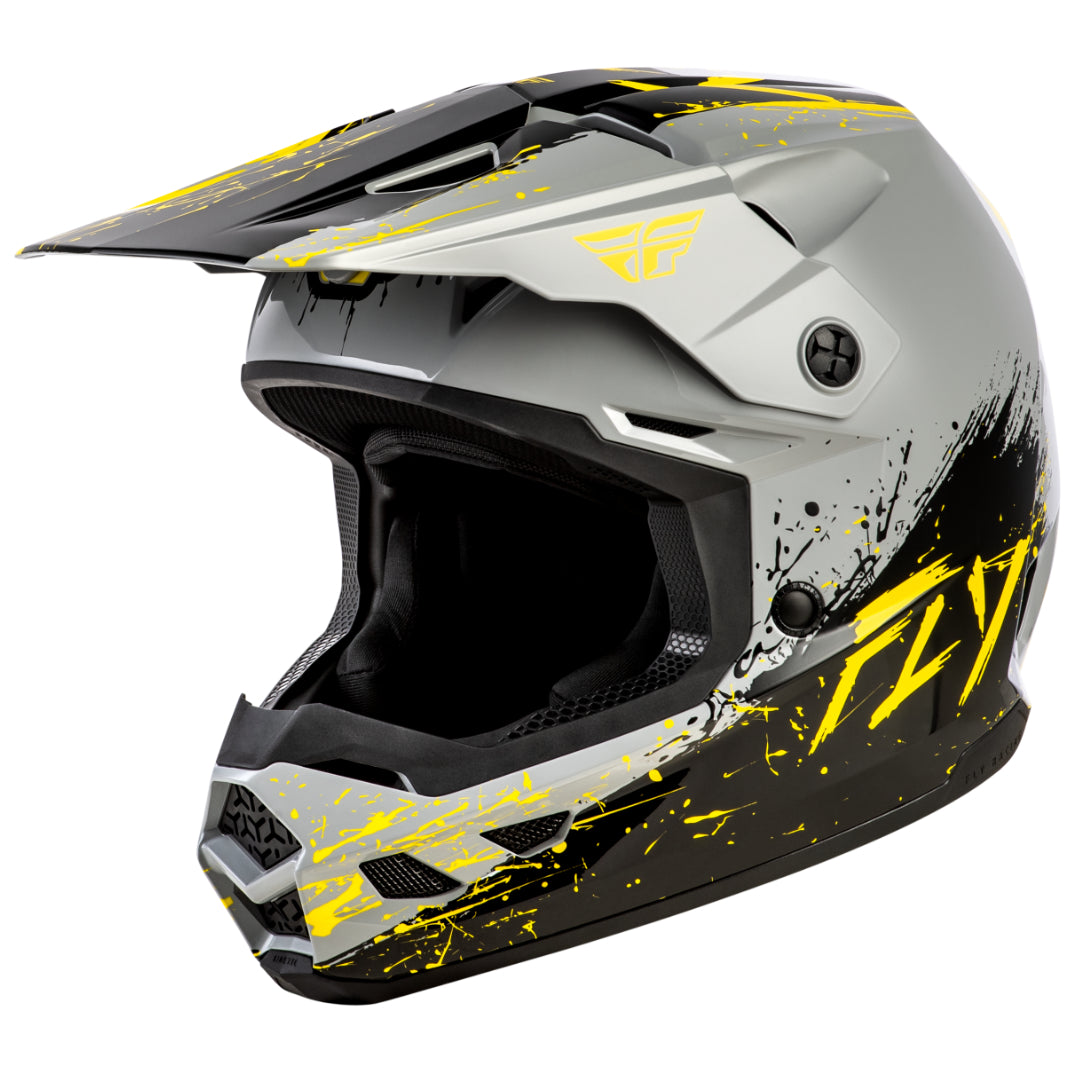 Fly Kinetic Youth Drip MX Helmet Grey/Black/Yellow