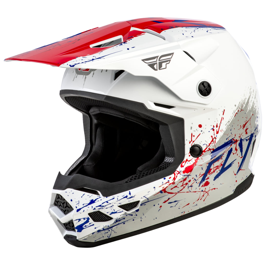 Fly Kinetic Youth Drip MX Helmet Red/White/Blue