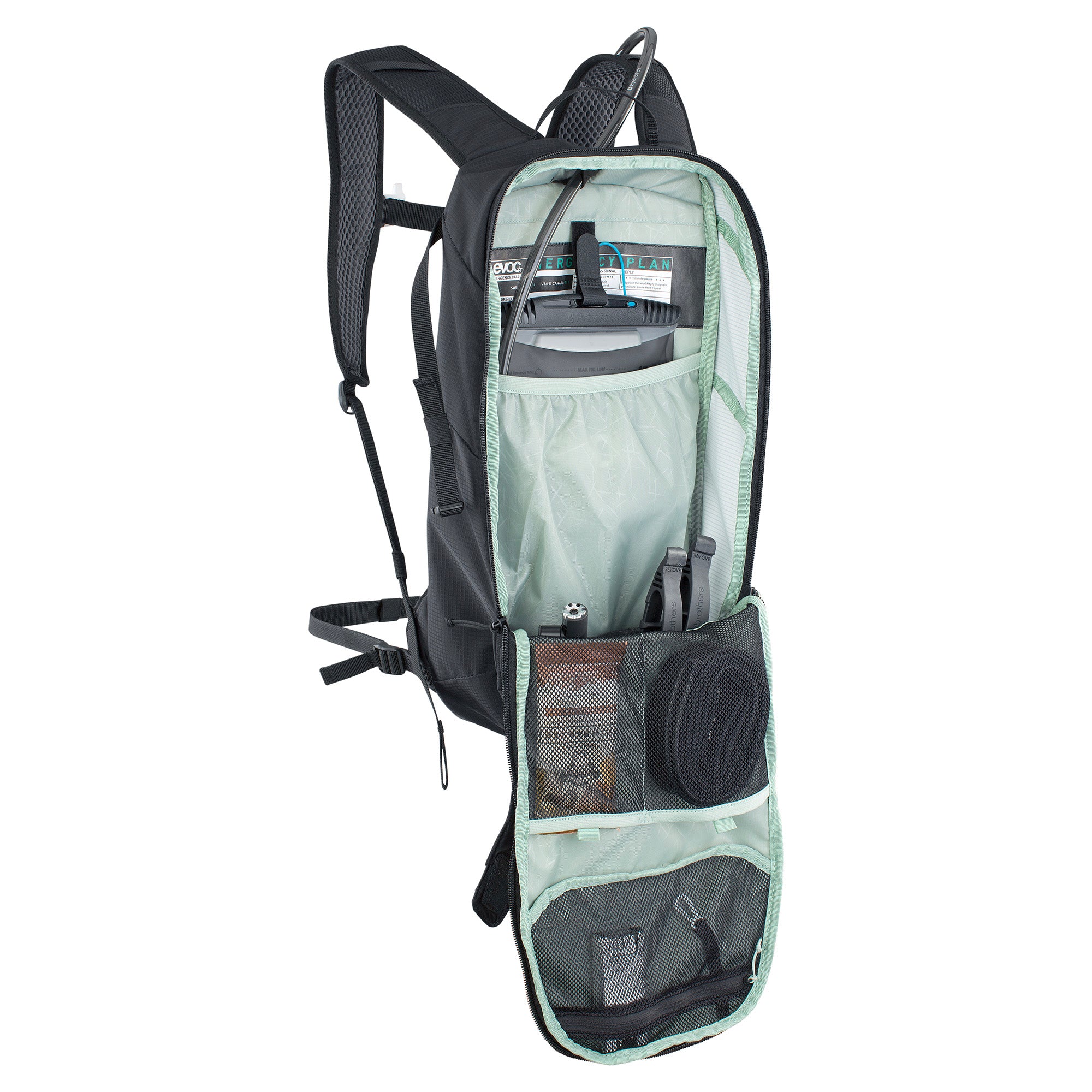 Hydration backpack with water bladder on a white background