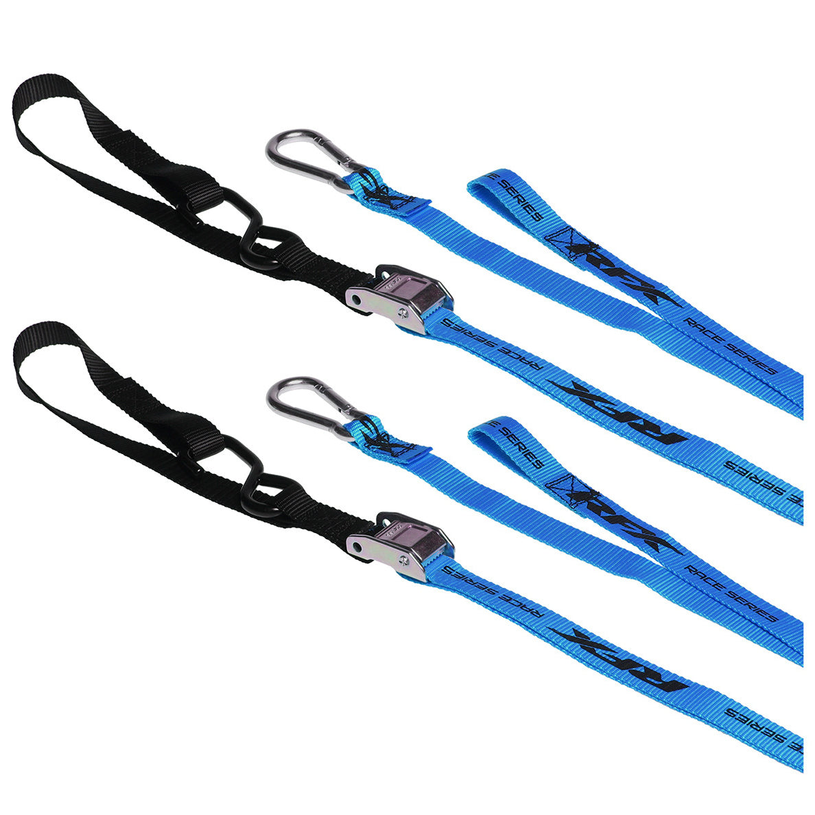 RFX Race Series 1.0 Tie Downs with extra loop and carabiner clip Blue/Black