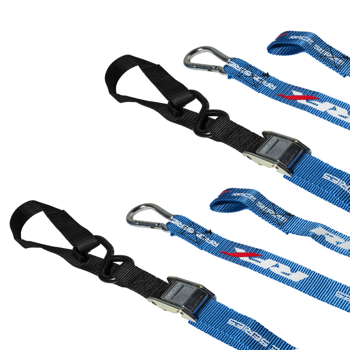 RFX Race Series 1.0 Tie Downs with extra loop and carabiner clip Blue/White