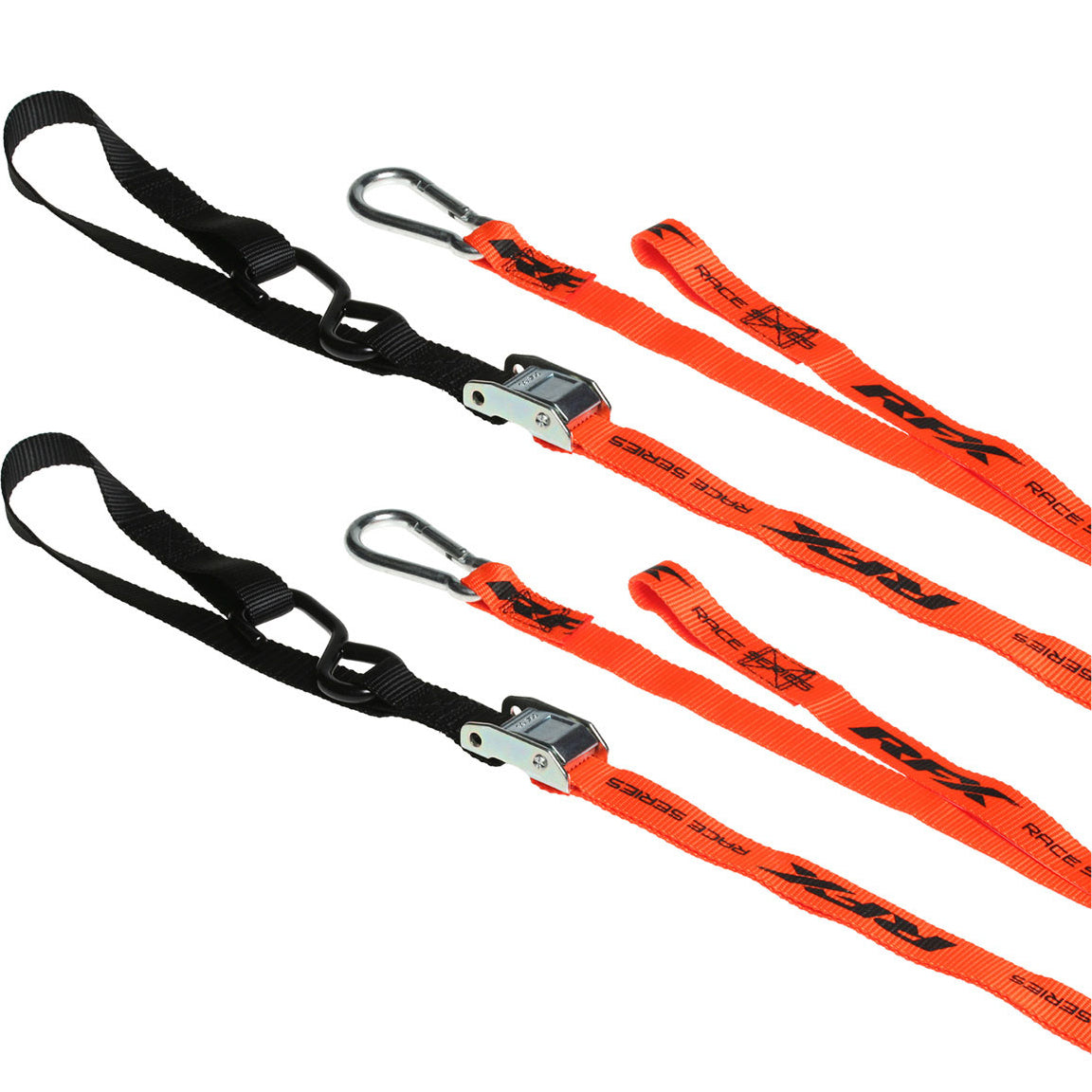 RFX Race Series 1.0 Tie Downs with extra loop and carabiner clip Orange/Black