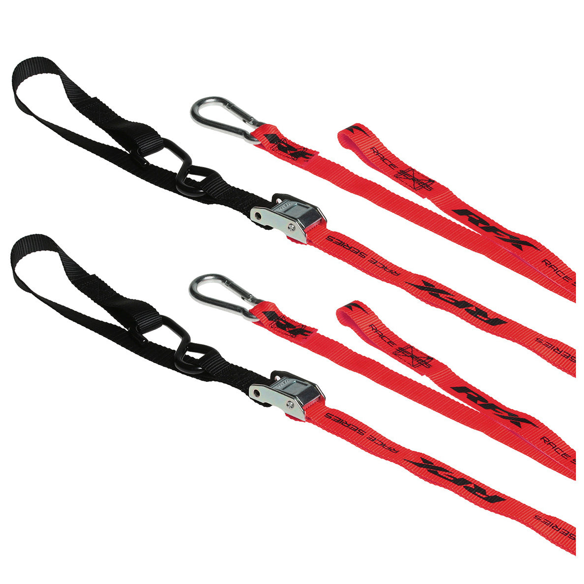 RFX Race Series 1.0 Tie Downs with extra loop and carabiner clip Red/Black