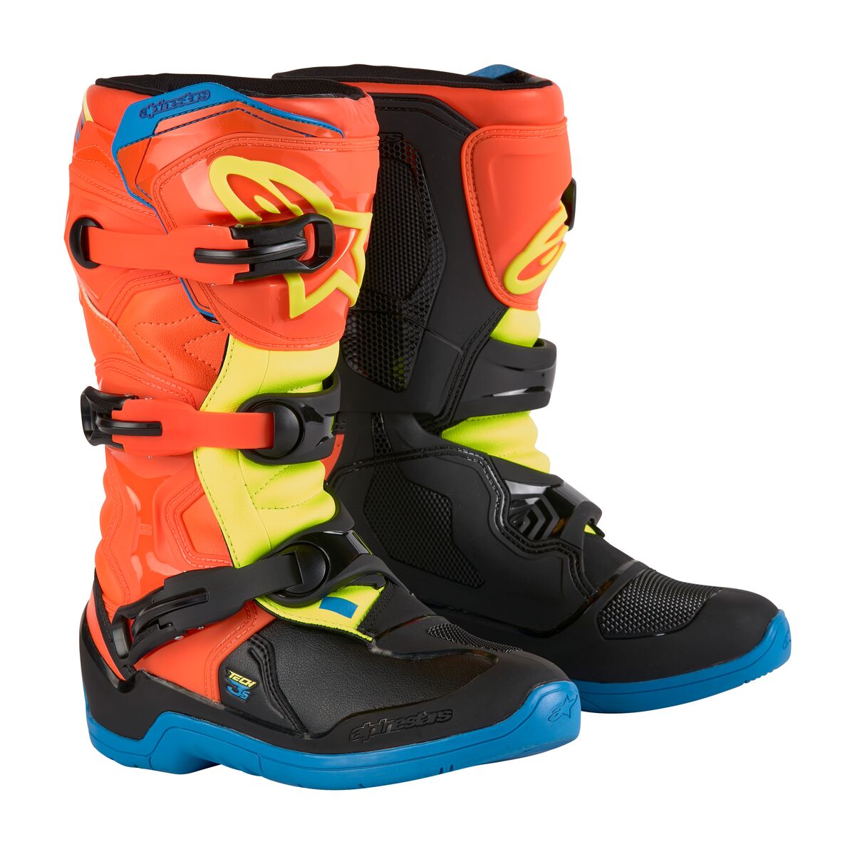 Alpinestars Tech 3s YOUTH Motocross Boots Orange Fluo/Enamel Blue/Yellow Fluo
