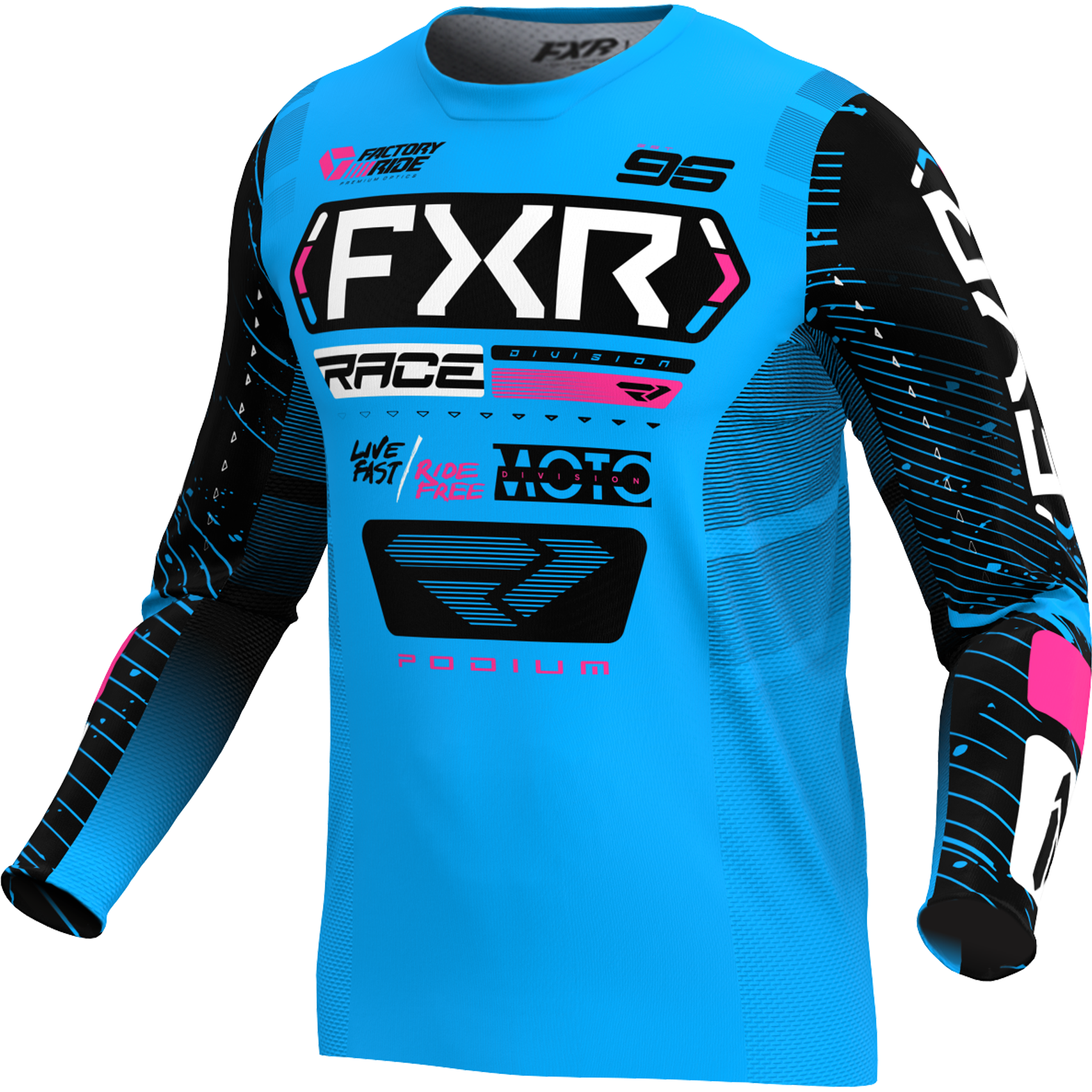 FXR Podium MX Jersey 2025 Cyan/Black/Pink