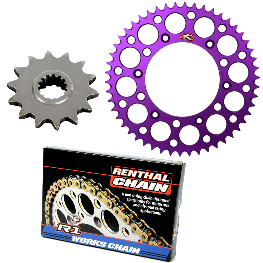 Renthal Chain And Sprocket Kit Ally KTM SX/SXF EXC/EXC-F 91-26, Husky TC/FC/TE/FE 14-26 Gas Gas MC/EC/EX 21-26, Stark Varg 24-25 Purple