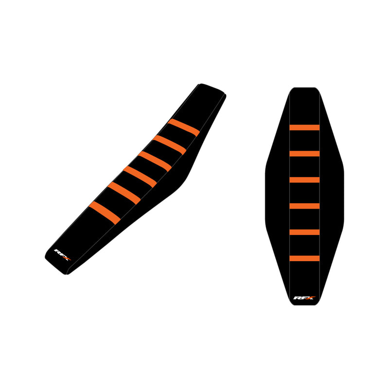 RFX Pro Ribbed Seat Cover KTM (Black Side/Black Top/Orange Rib) SX/SXF 125-450 19-22 EXC/EXCF 20-23
